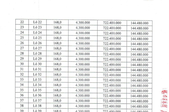 Thông báo đấu giá (QSD đất ở của 41 lô đất thuộc dự án: Khai thác quỹ đất xây dựng KDC NTM tại tổ 1, thôn Nghĩa Hòa, xã Bình Nam)