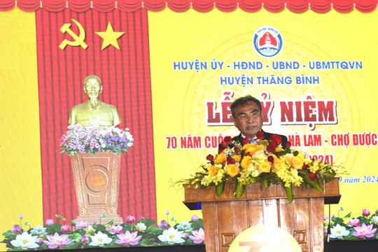 Diễn văn của Bí thư Huyện ủy Phan Công Vỹ tại Lễ kỷ niệm 70 năm cuộc đấu tranh Hà Lam - Chợ Được (04/9/1954 - 04/9/2024)