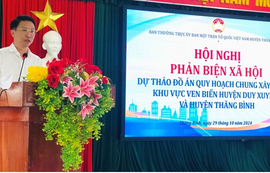 Thăng Bình phản biện dự thảo đồ án Quy hoạch chung xây dựng khu vực ven biển huyện Duy Xuyên và huyện Thăng Bình